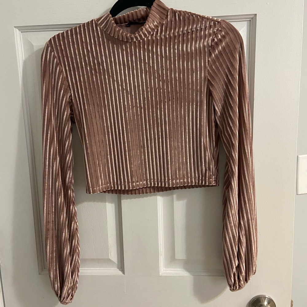 Sheer pink long sleeve crop top